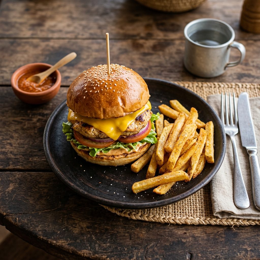 Burger Cheese Poulet + Frites